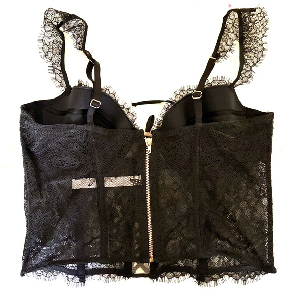 Victoria's Secret Bustier Bra Black Zip up Black Lace Medium Sexy Dream Angels - Picture 2 of 11